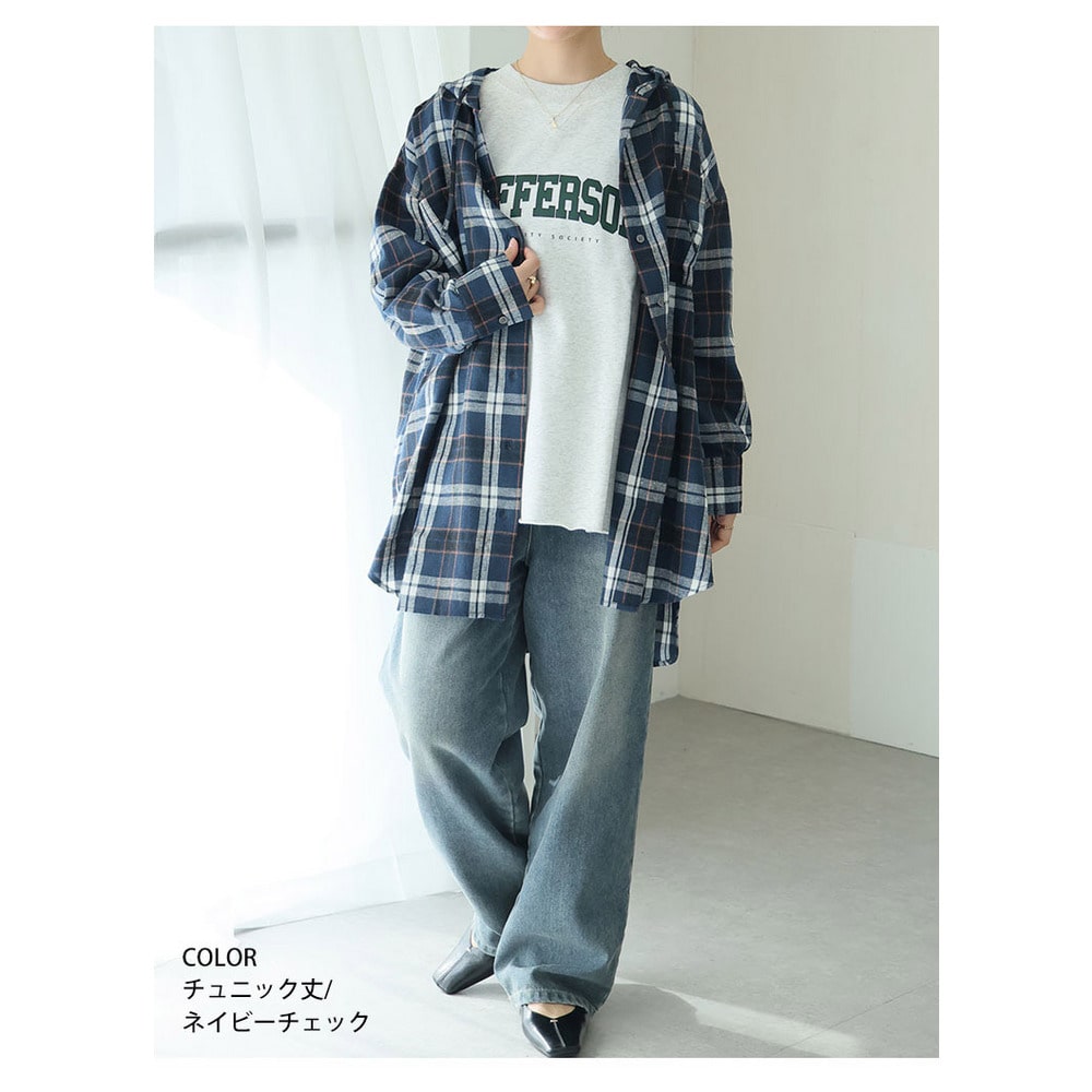 チュニック丈、レギュラー丈 2丈から選べる フードデザイン チェック柄シャツ16