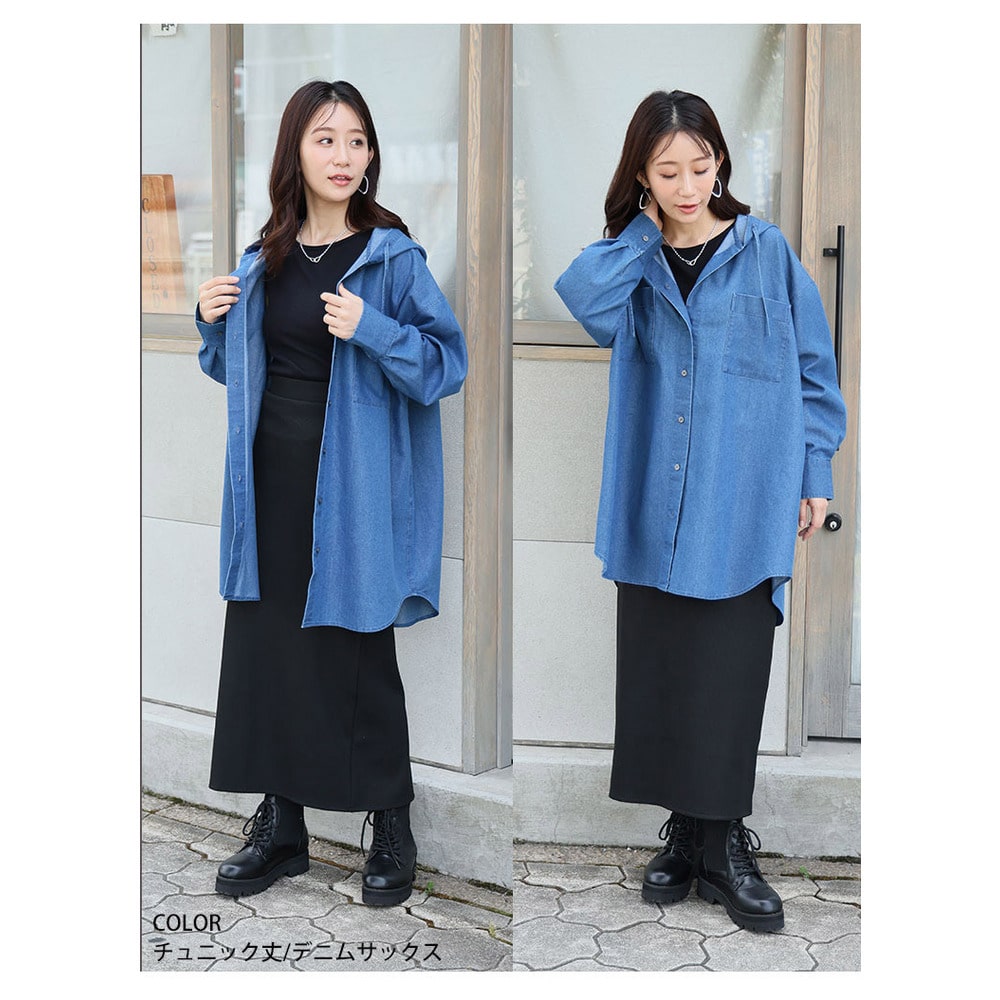 チュニック丈、レギュラー丈 2丈から選べる フードデザイン チェック柄シャツ18