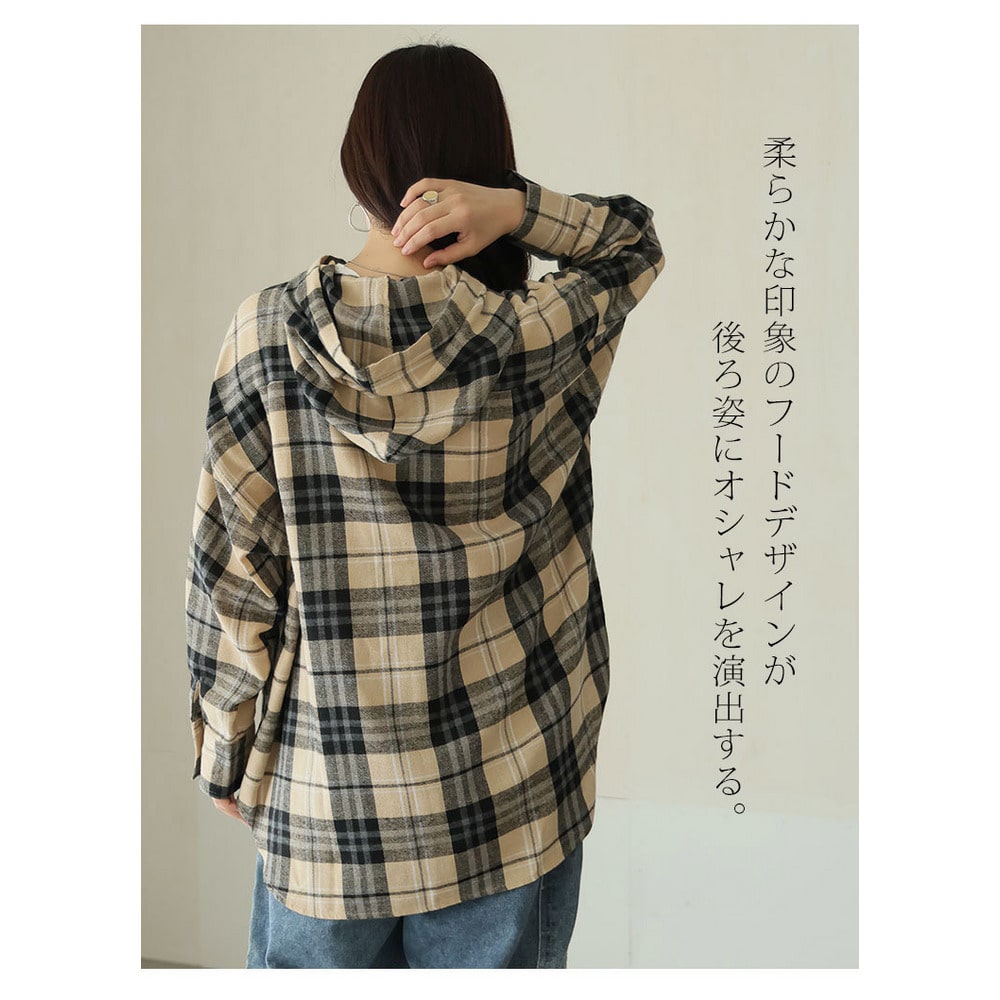 チュニック丈、レギュラー丈 2丈から選べる フードデザイン チェック柄シャツ9