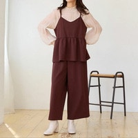 【お腹カバー】楽かわシリーズ 伸びる ペプラム キャミ × スッキリ ストレートパンツ セット 大きいサイズ