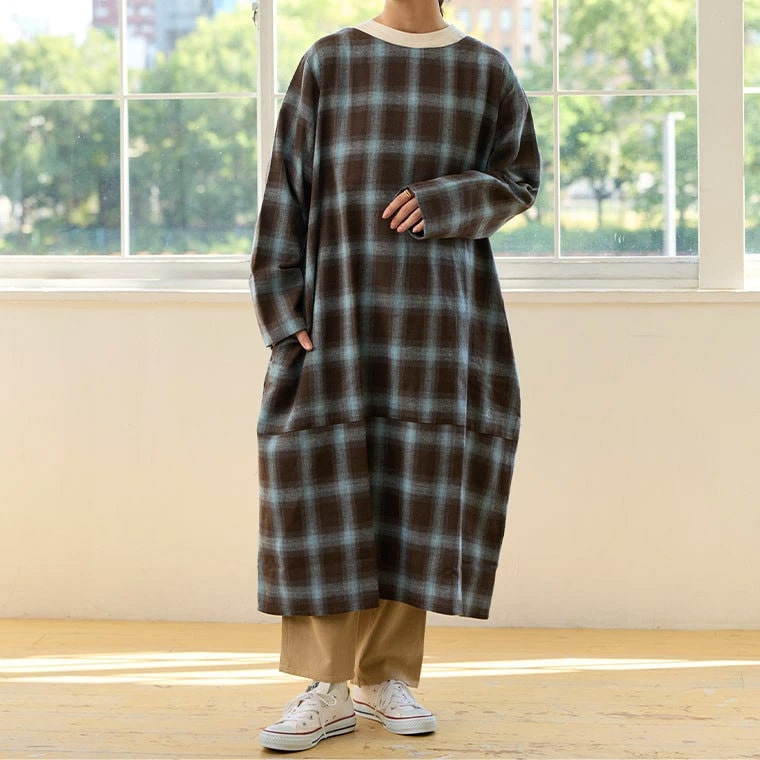 フランネル チェック コクーンワンピース1
