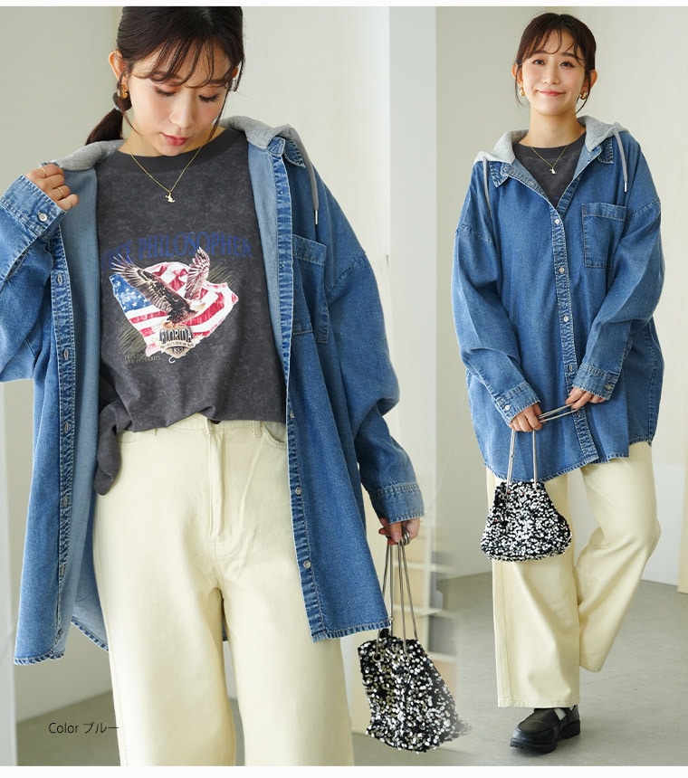 フード付き ビッグシルエット デニムシャツ11