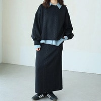 ニットとカットのいいとこどり ケーブル 膨れジャガード スカート セットアップ