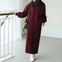 ニットとカットのいいとこどり ケーブル 膨れジャガード スカート セットアップ