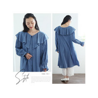 カラミ刺しゅう フリル襟 ワンピース / 大きいサイズ ハッピーマリリン