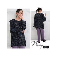 線画花柄フリルブラウス / 大きいサイズ ハッピーマリリン