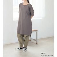 リニューアル！ 選べる2丈!! 綿100% ストンと楽ちん!! 着心地さらり スリット入り Iライン 半袖 ゆるTワンピース & チュニック