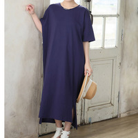 リニューアル！ 選べる2丈!! 綿100% ストンと楽ちん!! 着心地さらり スリット入り Iライン 半袖 ゆるTワンピース & チュニック