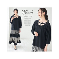 胸元レースボリューム袖テレコリブトップス / 大きいサイズ ハッピーマリリン