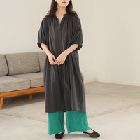 【風通るプレミアム】綿 楊柳 五分袖 ギャザー たっぷり ワンピース