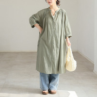 【風通るプレミアム】 七分袖/長袖が選べる 綿 楊柳 シャツチュニック