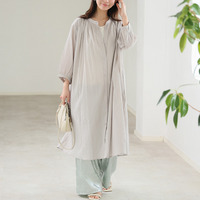 【風通るプレミアム】 七分袖/長袖が選べる 綿 楊柳 シャツチュニック