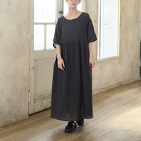 【風通るプレミアム】 綿 楊柳 五分袖 ウエスト切替 ワンピース