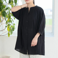 【風通るプレミアム】綿 楊柳 七分袖 はしごレース ブラウス