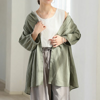 【風通るプレミアム】綿 楊柳 七分袖 はしごレース ブラウス