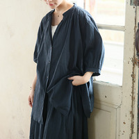 【風通るプレミアム】綿 楊柳 七分袖 はしごレース ブラウス