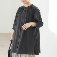 【風通るプレミアム】綿 楊柳 七分袖 はしごレース ブラウス