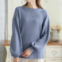 新色追加!! Rin フィットしすぎない！細魅せ叶える！華奢魅せ美人 もっちり リブ 長袖 ぽわん袖ニット