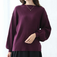 新色追加!! Rin フィットしすぎない！細魅せ叶える！華奢魅せ美人 もっちり リブ 長袖 ぽわん袖ニット