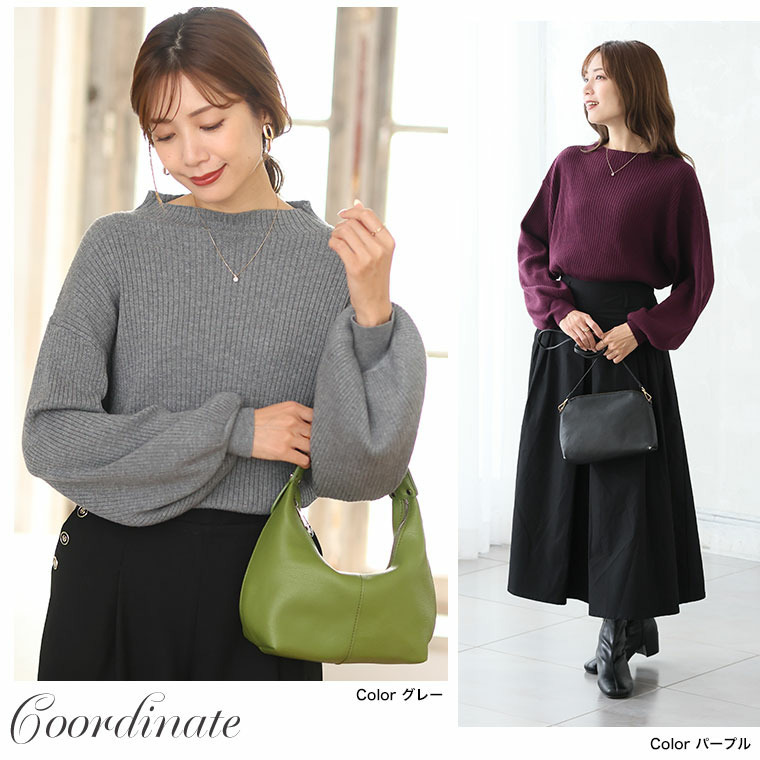 新色追加!! Rin フィットしすぎない!細魅せ叶える!華奢魅せ美人 もっちり リブ 長袖 ぽわん袖ニット22