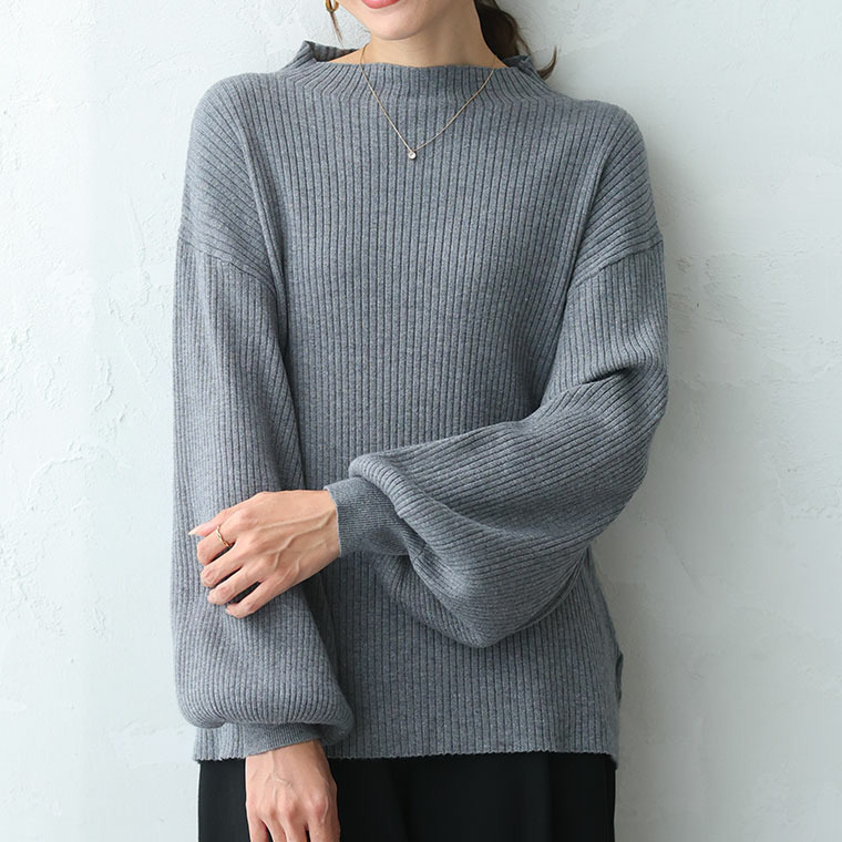 新色追加!! Rin フィットしすぎない!細魅せ叶える!華奢魅せ美人 もっちり リブ 長袖 ぽわん袖ニット1