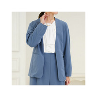 Rin 綺麗のための嬉しい多機能 ストレッチ カットジョーゼット ノーカラー ジャケット