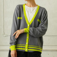 Rin 綺麗を追求 毛玉にならない サイズ感にこだわったカラーで魅せる 美人配色 Vネック ニットカーデ