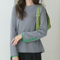 Rin フィットしすぎない! もっちりリブ 配色美人着回し 袖ボタンニット