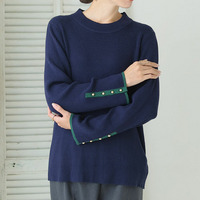 Rin フィットしすぎない! もっちりリブ 配色美人着回し 袖ボタンニット