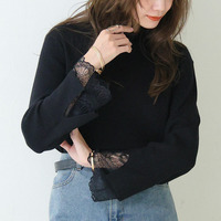 Rin サイズ感にこだわり！Tシャツ感覚で着られる！上品 ラメ 華やぎ美人袖 レース リブニット