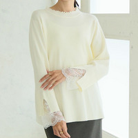 Rin サイズ感にこだわり！Tシャツ感覚で着られる！上品 ラメ 華やぎ美人袖 レース リブニット