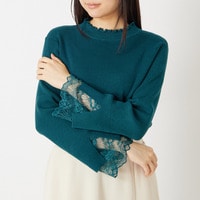 【再入荷】Rin サイズ感にこだわり！Tシャツ感覚で着られる！上品 ラメ 華やぎ美人袖 レース リブニット