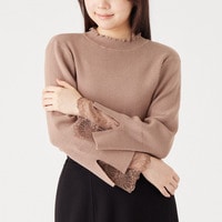【再入荷】Rin サイズ感にこだわり！Tシャツ感覚で着られる！上品 ラメ 華やぎ美人袖 レース リブニット