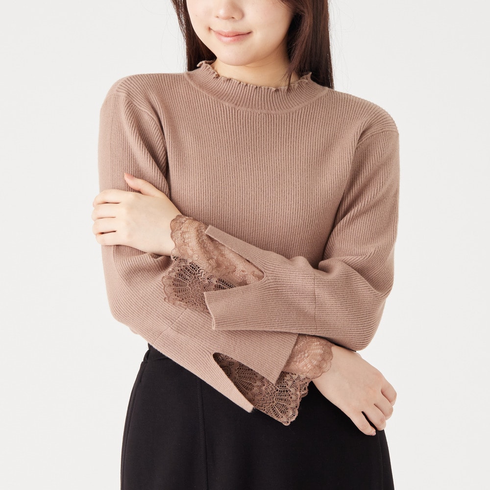 【再入荷】Rin サイズ感にこだわり!Tシャツ感覚で着られる!上品 ラメ 華やぎ美人袖 レース リブニット1
