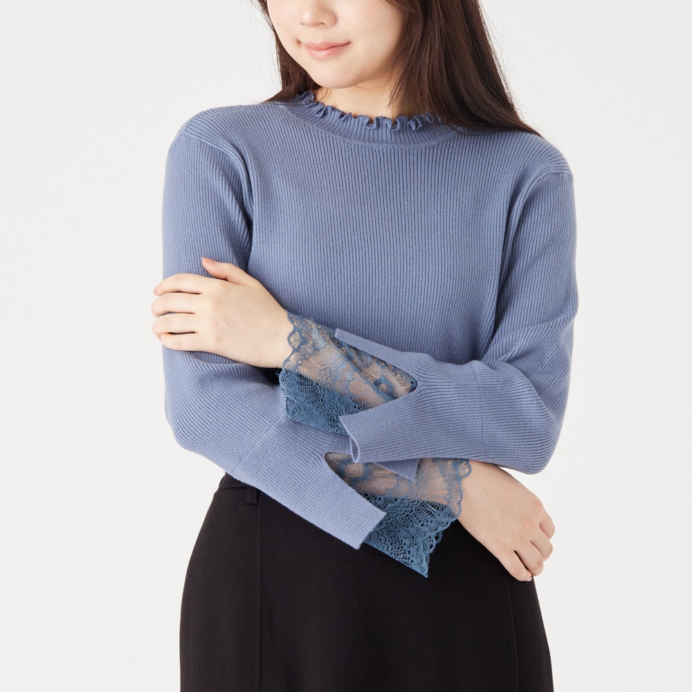 【再入荷】Rin サイズ感にこだわり!Tシャツ感覚で着られる!上品 ラメ 華やぎ美人袖 レース リブニット1