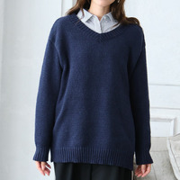 Rin シンプル美人を追求 素材と着心地にこだわった シンプル 2ネックデザイン 長袖 ニット