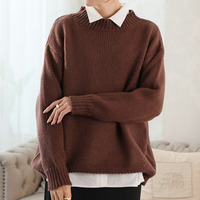 Rin シンプル美人を追求 素材と着心地にこだわった シンプル 2ネックデザイン 長袖 ニット