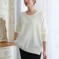 Rin フィット感軽減！ Tシャツ感覚 もっちりやわらか Vネック ニット