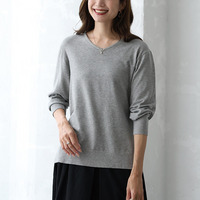 Rin フィット感軽減！ Tシャツ感覚 もっちりやわらか Vネック ニット