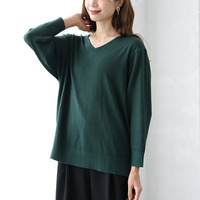 Rin フィット感軽減！ Tシャツ感覚 もっちりやわらか Vネック ニット