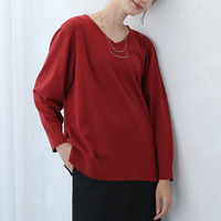 Rin フィット感軽減！ Tシャツ感覚 もっちりやわらか Vネック ニット