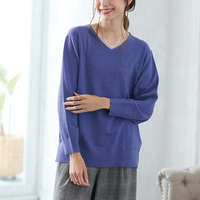 Rin フィット感軽減！ Tシャツ感覚 もっちりやわらか Vネック ニット