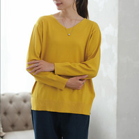 Rin フィット感軽減！ Tシャツ感覚 もっちりやわらか Vネック ニット