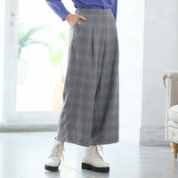Rin 薄くてあったか とろける肌触り メルティ ストレッチ ポケットボタン チェック ワイドパンツ