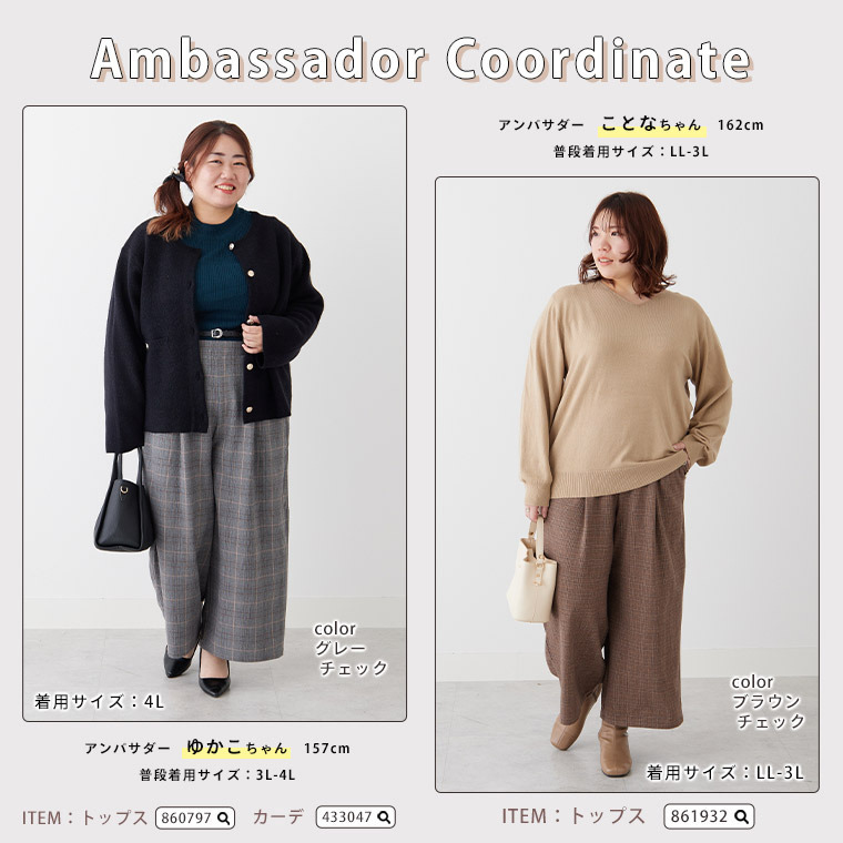 Rin 薄くてあったか とろける肌触り メルティ ストレッチ ポケットボタン チェック ワイドパンツ26