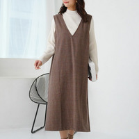 Rin 重ね着しやすい！薄くてあったか とろける肌触り メルティ ストレッチ 美人 Vネック チェック ジャンスカ