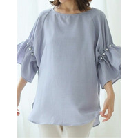 Rin 袖タックパールブラウス / 大きいサイズ Rin