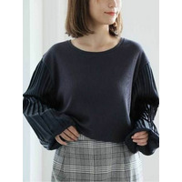 Rin 華奢魅せ上品プリーツ袖リブトップス / 大きいサイズ Rin