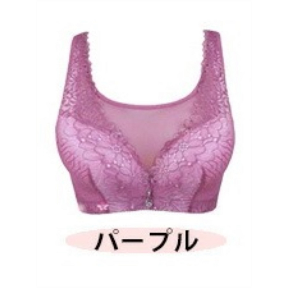 【大きいサイズ／下着・インナー】薄手ノンワイヤーブラジャー パープル 1