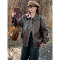 PUレザー 襟付き フルジップ アップ オーバーサイズ ブルゾン